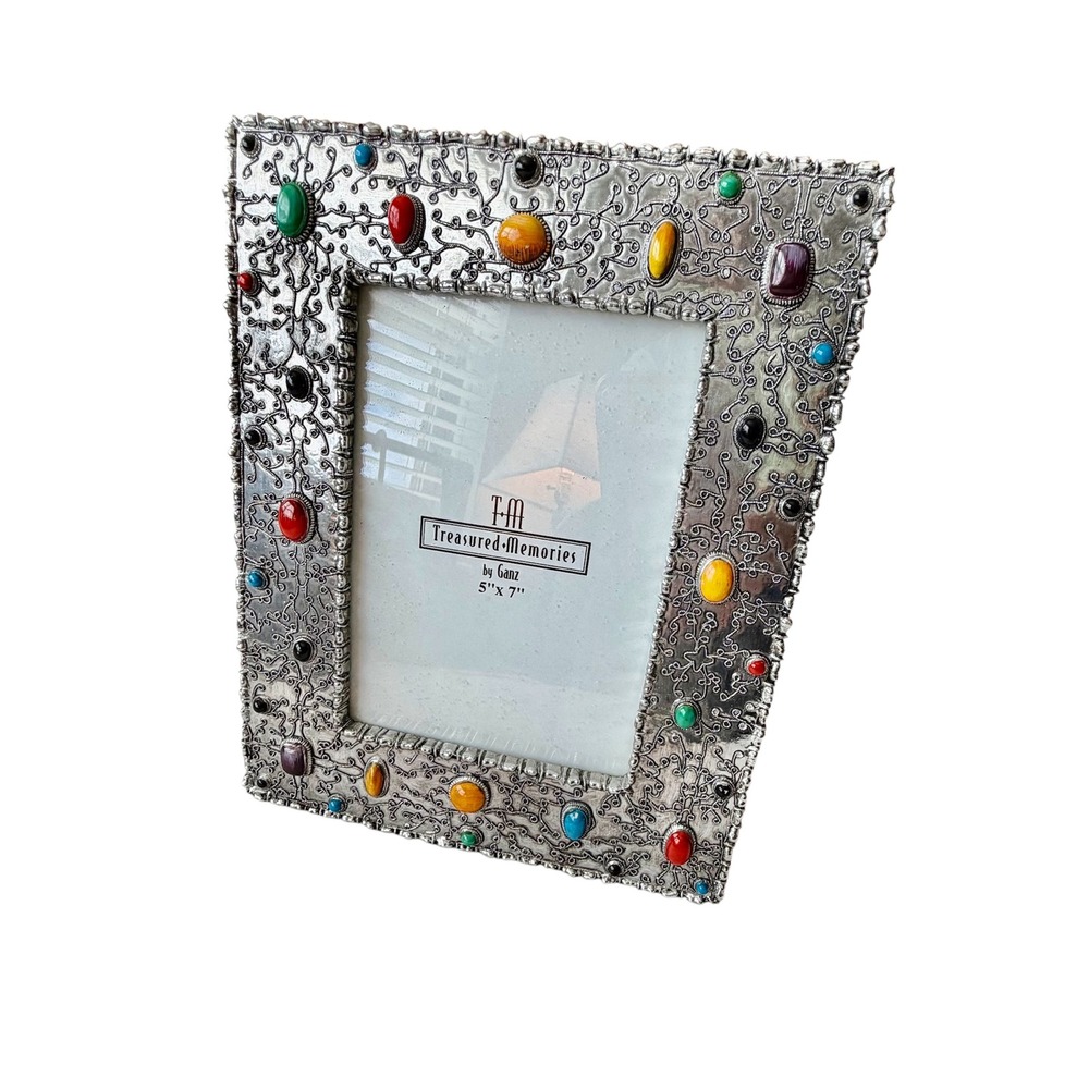 Ganz Treasured Memories 5x7 Picture Frame Silver Metal Filigree Multi Gem
Boho